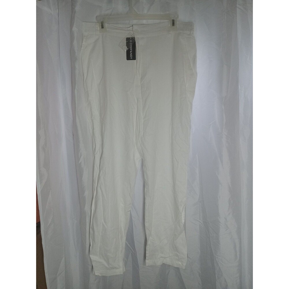 Coofandy Mens Elastic Waist Slash Pocket White Straight Pant Size Medium Viscose